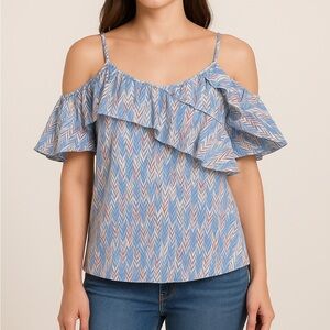 Miss Me blue Ruffle flowy strappy blouse -Size Medium NWT